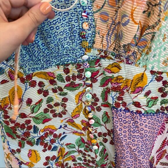 NWT SALONI Lea Cotton V Neck Button Patchwork Fruit Colorful Mini Dress 8 - Picture 14 of 16